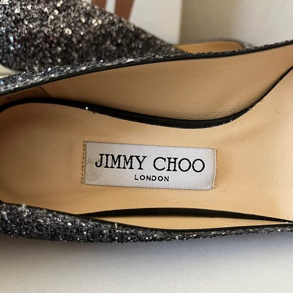 Jimmy Choo Romy Silver Glitter Pointed Toe Slip On Kitten Heel Pumps Size 37 - Picture 7 of 9